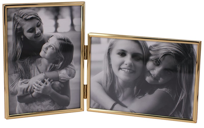 LEADEX Vertical Horizontal Combo- Double 4 by 6 Inch Metal Folding Picture Frames-(1 Landscape and 1 Portrait Style) (Modern gold) - Image 5